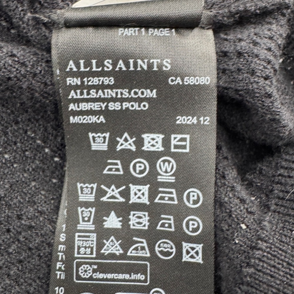 AllSaints Aubrey SS Polo Shirt Mens XXL Black Cotton Knit M020KA - Picture 6 of 9